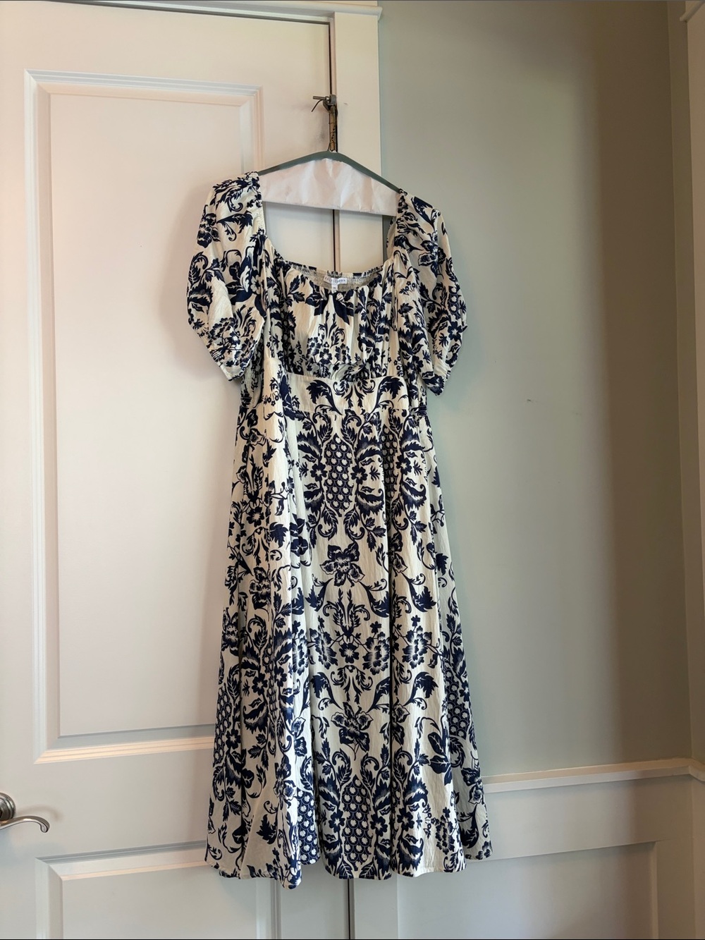 Baltic Born White and Navy Floral Midi Dress